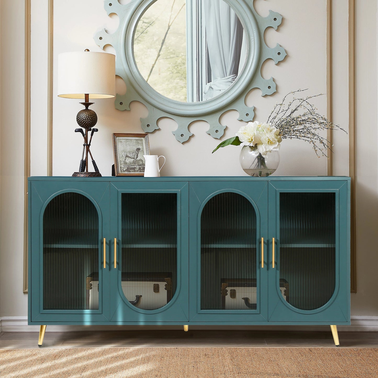 Zrun Accent Cabinet with Glass Door Fronts - Antique Blue