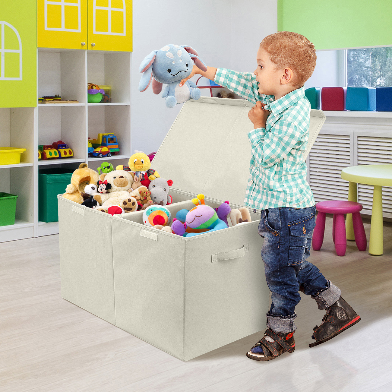 Sorbus Kids Large Toy Storage Chest with Lid, Silver Furniture > Cabinets & Storage > Storage Chests Sorbus Beige