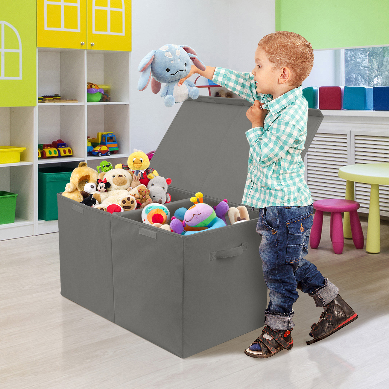 Sorbus Kids Large Toy Storage Chest with Lid, Silver Furniture > Cabinets & Storage > Storage Chests Sorbus Gray