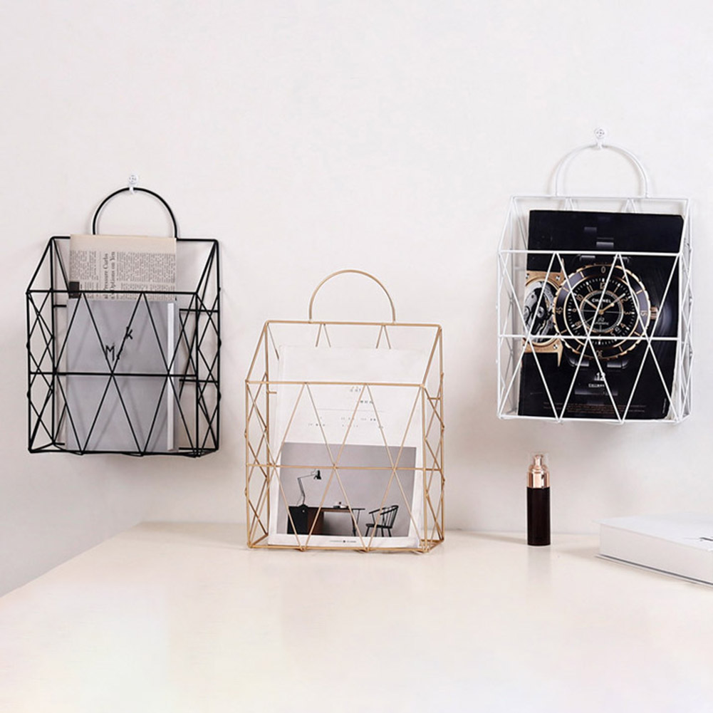 Xunyuan Handheld Iron Book Magazines Storage Rack Desk Accessory Organizer Basket Holder Furniture > Cabinets & Storage > Magazine Racks Xunyuan White