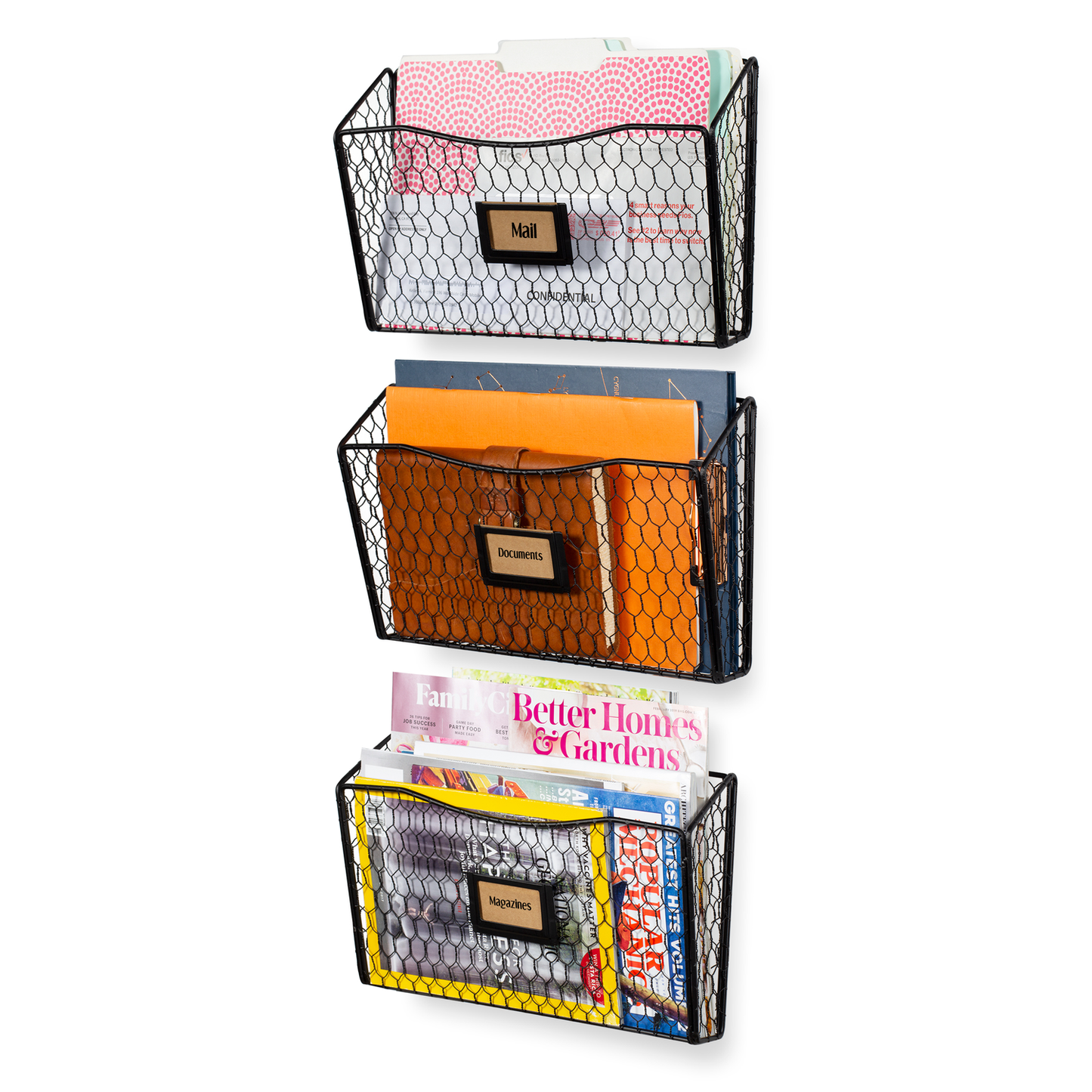 Solid Construction Metal Wall Hanging File Folder Wire Rack by Wall35 in Black Furniture > Cabinets & Storage > Magazine Racks Wall35 3