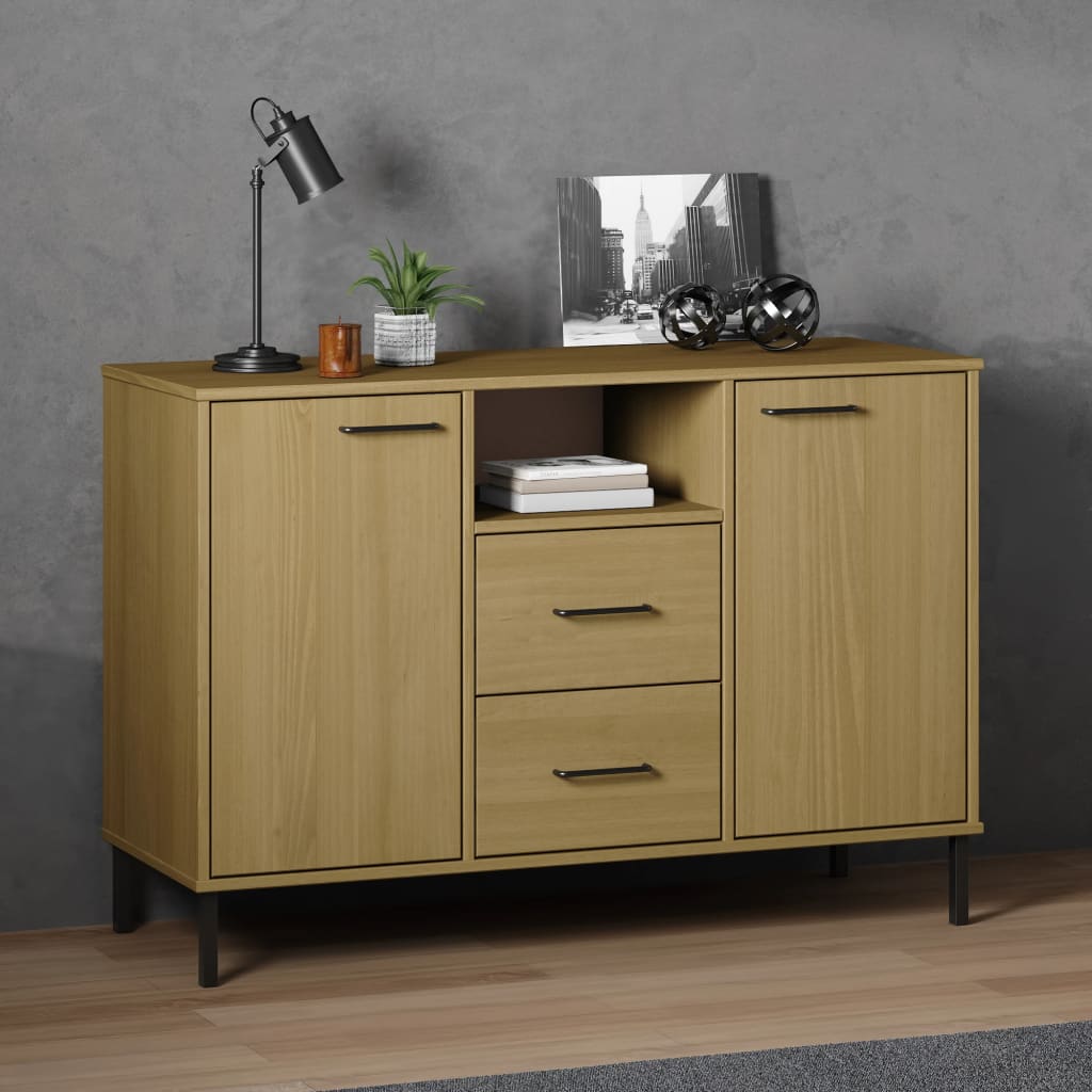 Sideboard With Metal Legs 44.5"X5.7"X30.3" Solid Wood Oslo