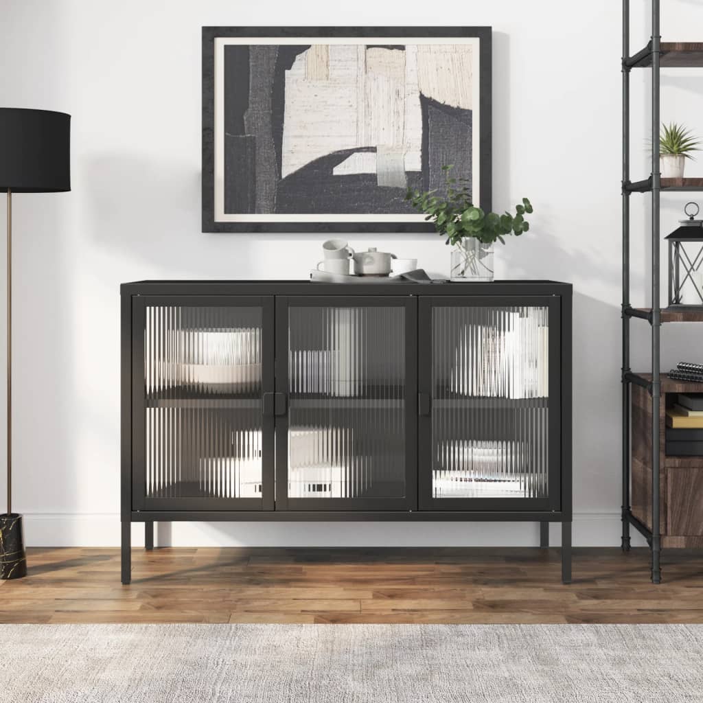 Sideboard Black 41.3"X13.8"X27.6" Glass And Steel