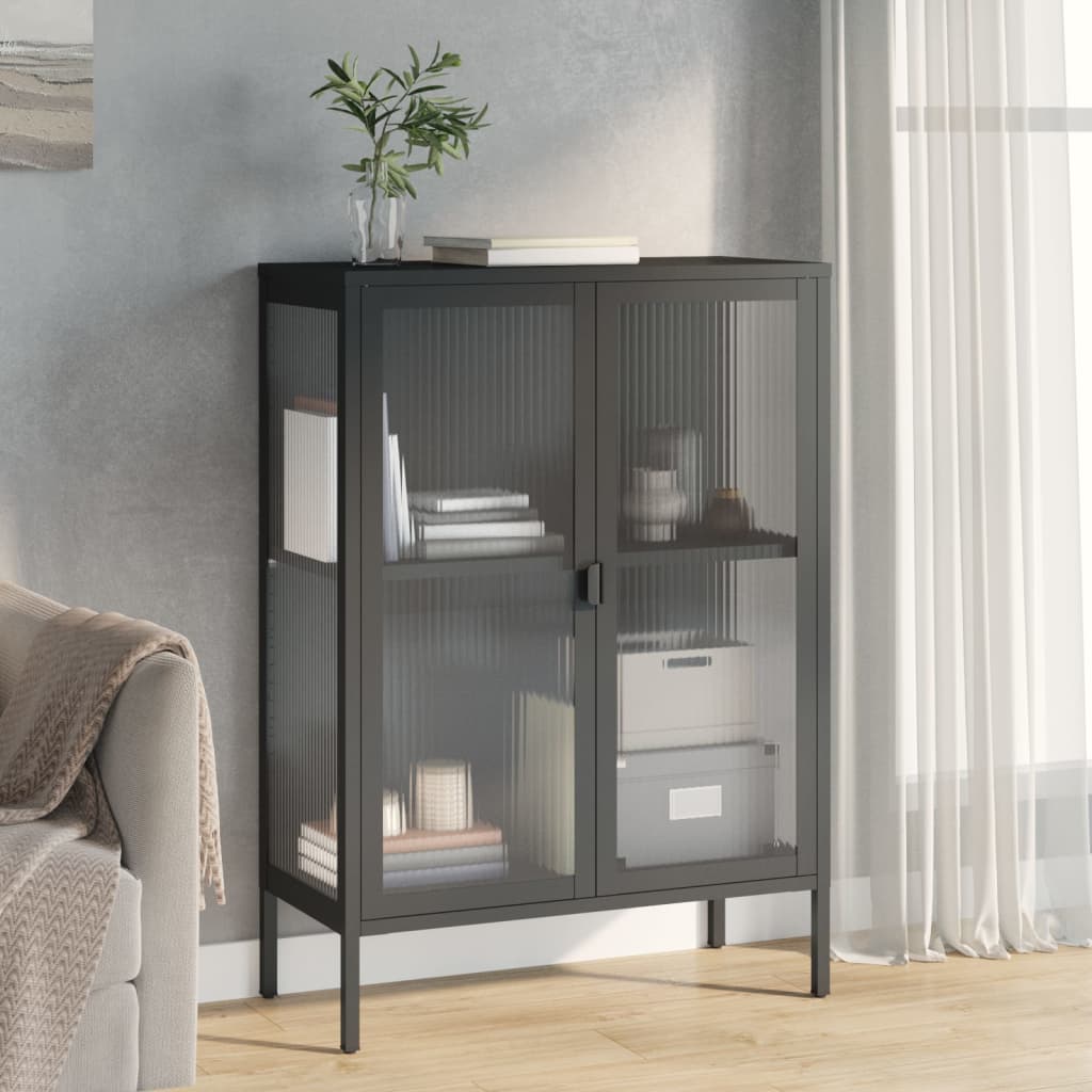 Sideboard Black 29.5"X13.8"X41.3" Glass And Steel