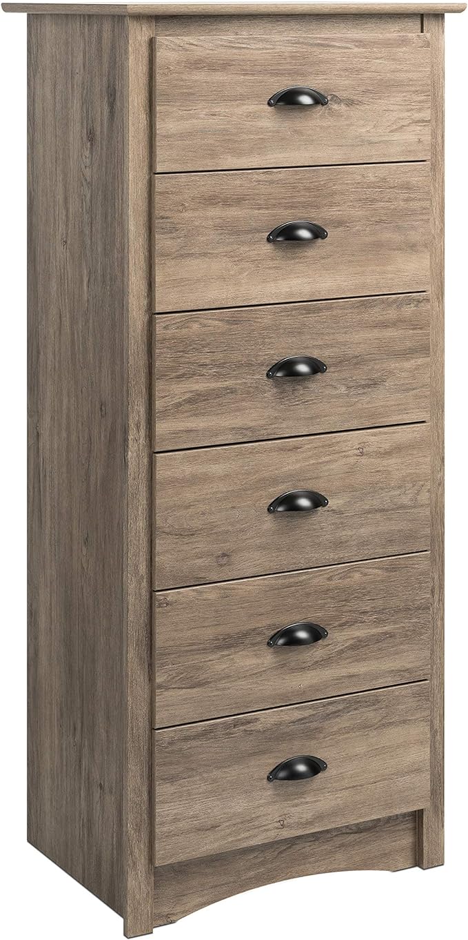 Sonoma 6 Drawer Tall Chest For Bedroom, 17.65" D x 23.25" W x 53" H, Black