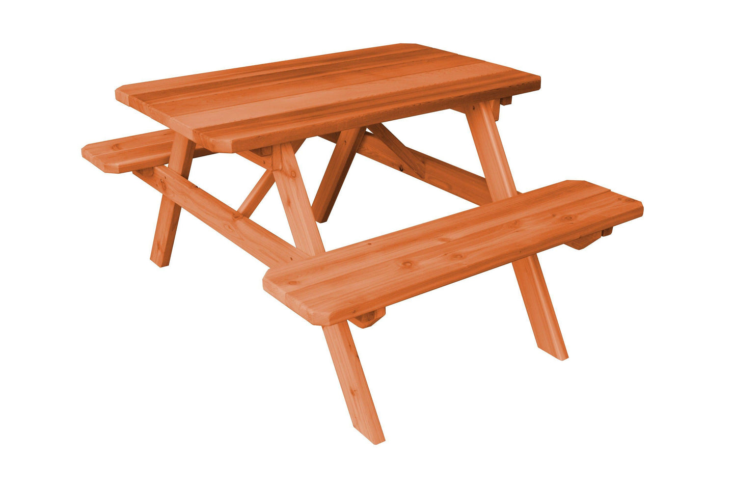 A&L FURNITURE CO. Western Red Cedar 4' Table w/Attached Benches - Specify for FREE 2" Umbrella Hole - LEAD TIME TO SHIP 2 WEEKS