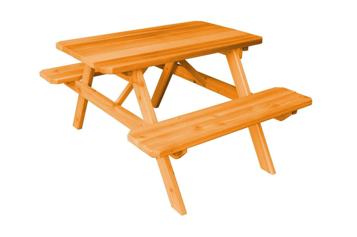 A&L FURNITURE CO. Western Red Cedar 4' Table w/Attached Benches - Specify for FREE 2" Umbrella Hole - LEAD TIME TO SHIP 2 WEEKS