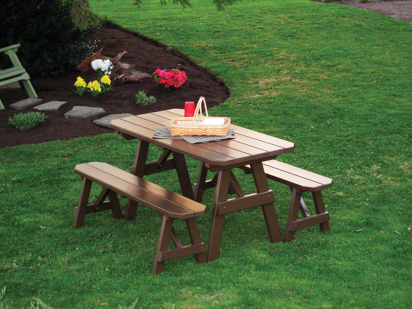 A&L Furniture Co. Yellow Pine Traditional 5' Table with 2 Benches - LEAD TIME TO SHIP 10 BUSINESS DAYS