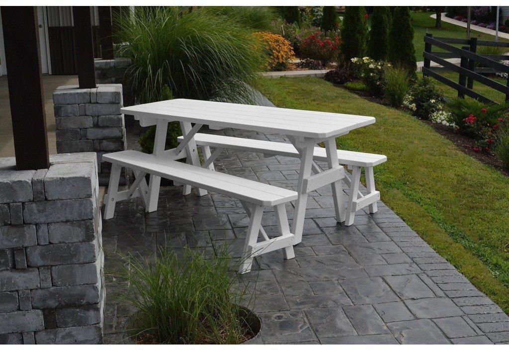 A & L Furniture Co. Yellow Pine Traditional 5' Table with 2 Benches - Ships FREE in 5-7 Business days - Rocking Furniture