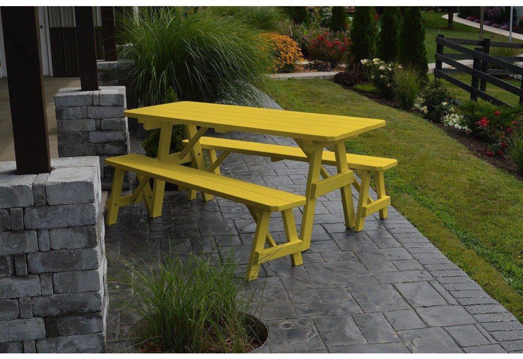 A & L Furniture Co. Yellow Pine Traditional 5' Table with 2 Benches - Ships FREE in 5-7 Business days - Rocking Furniture