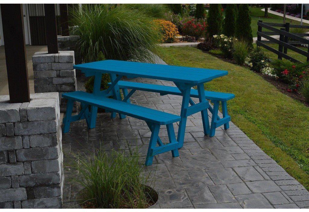 A & L Furniture Co. Yellow Pine Traditional 5' Table with 2 Benches - Ships FREE in 5-7 Business days - Rocking Furniture