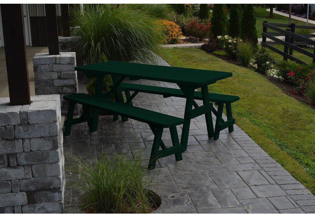 A & L Furniture Co. Yellow Pine Traditional 5' Table with 2 Benches - Ships FREE in 5-7 Business days - Rocking Furniture