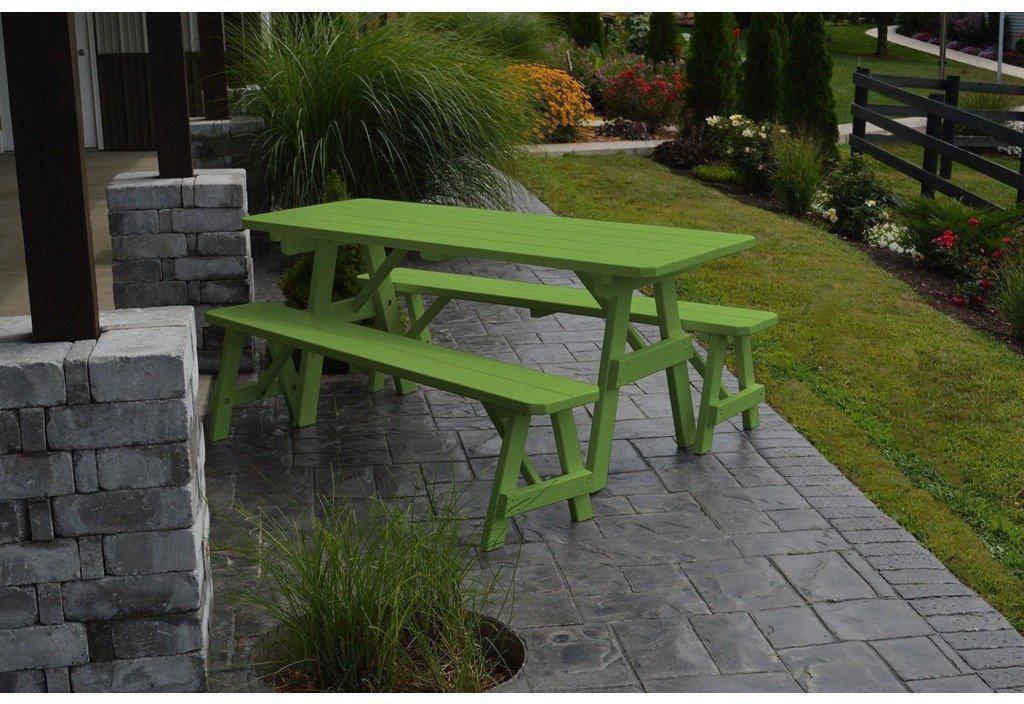 A & L Furniture Co. Yellow Pine Traditional 5' Table with 2 Benches - Ships FREE in 5-7 Business days - Rocking Furniture