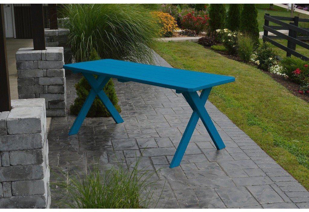 A & L Furniture Co. Yellow Pine 70" Cross-leg Table Only - Specify for Free 2" Umbrella Hole - Ships FREE in 5-7 Business days - Rocking Furniture