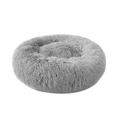 Soft Long Plush Cat Bed House Round Pet Cat Cave Grey Ismene
