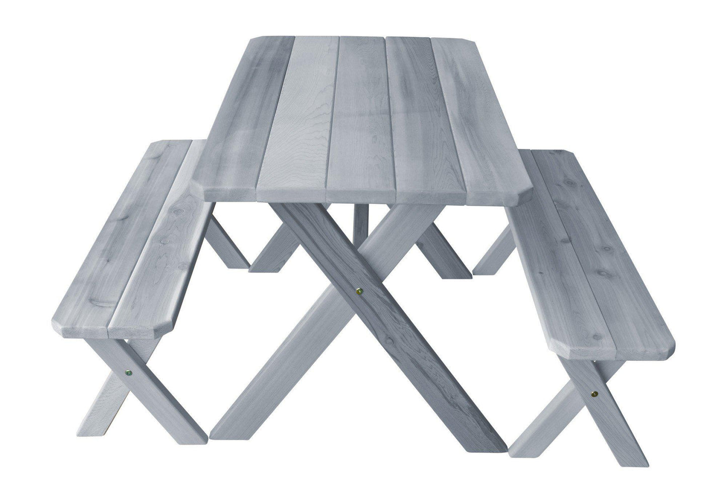 A&L FURNITURE CO. Western Red Cedar 4' Cross-leg Table w/2 Benches - Specify for FREE 2" Umbrella Hole - LEAD TIME TO SHIP 2 WEEKS