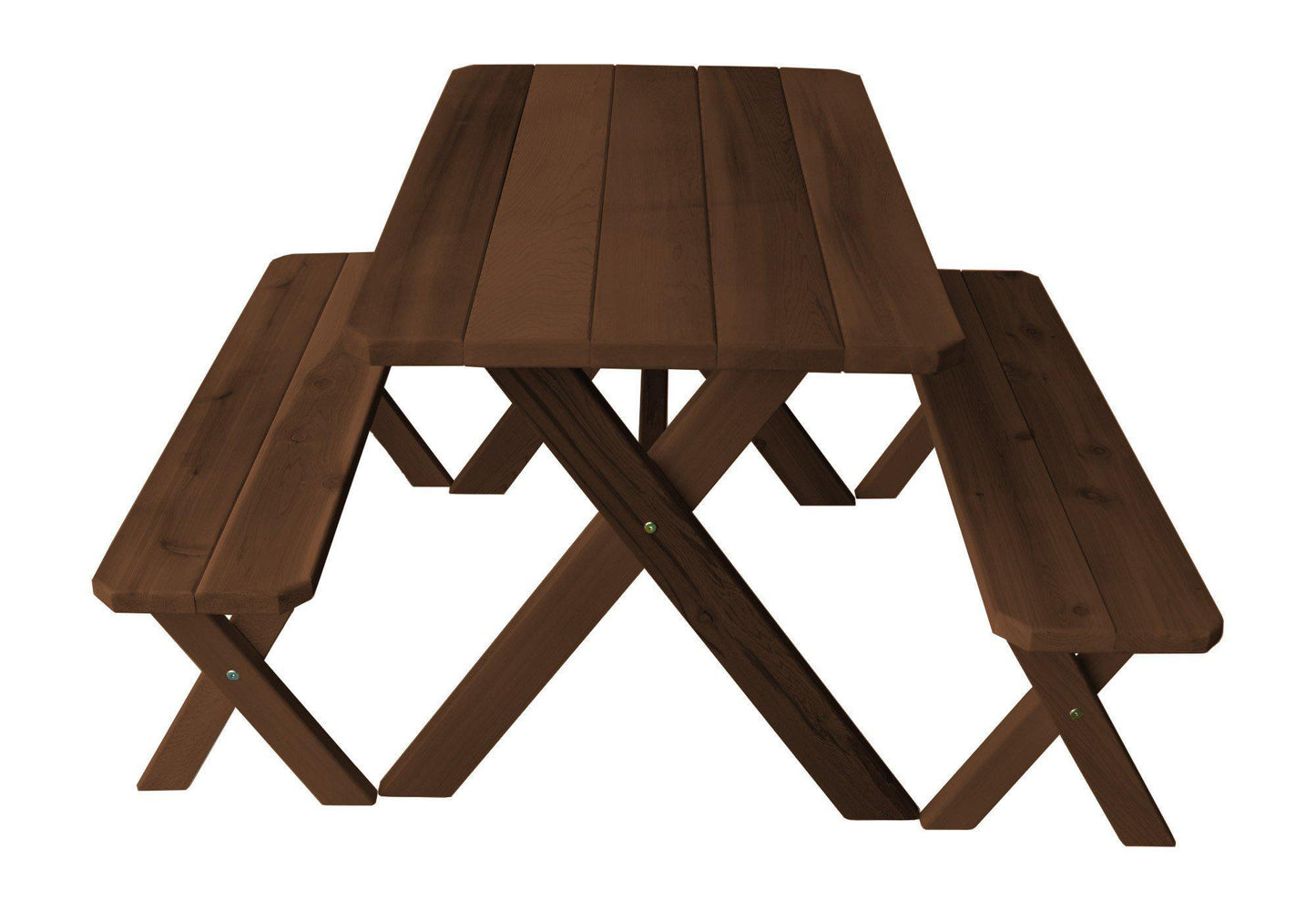 A&L FURNITURE CO. Western Red Cedar 4' Cross-leg Table w/2 Benches - Specify for FREE 2" Umbrella Hole - LEAD TIME TO SHIP 2 WEEKS