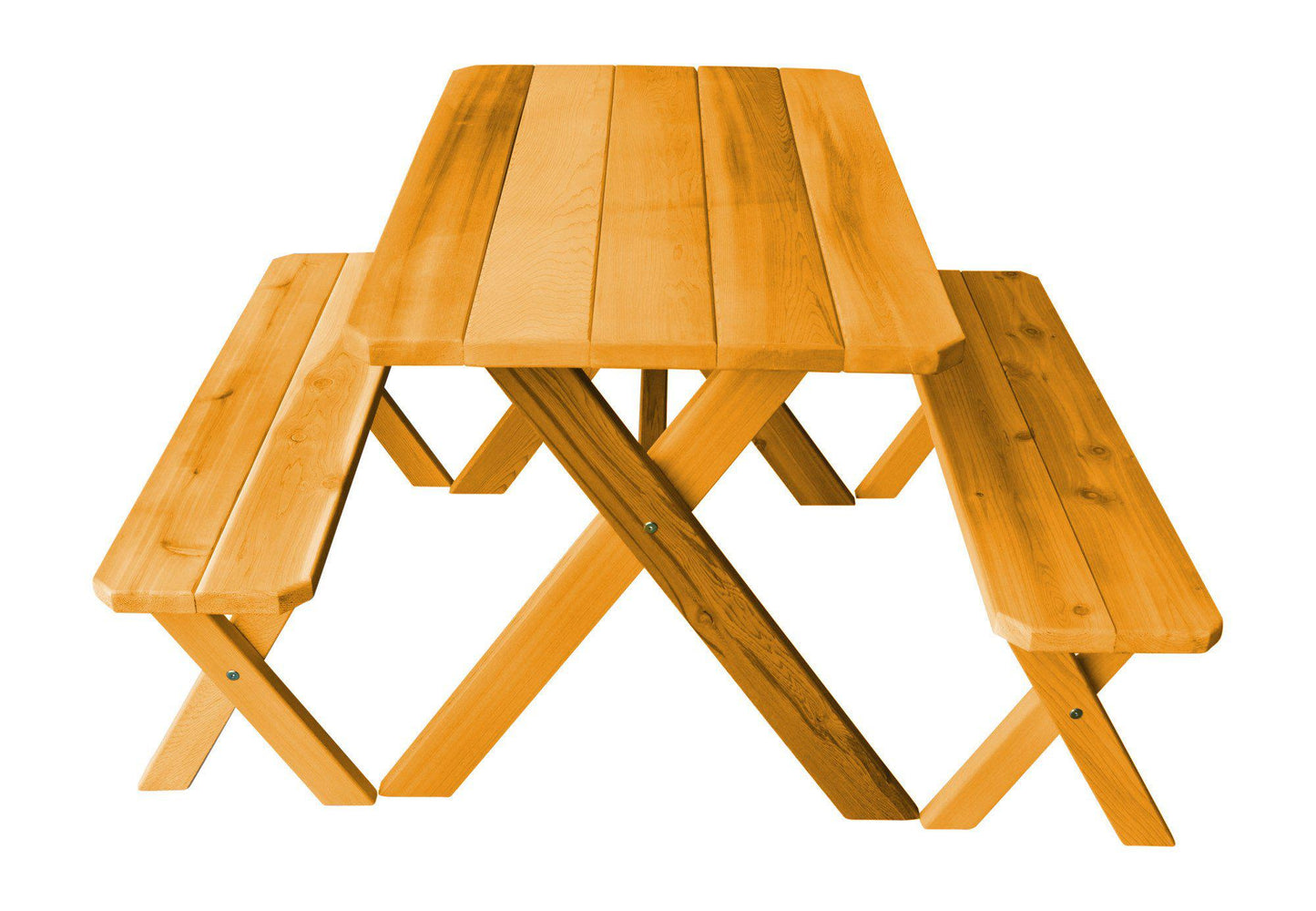 A&L FURNITURE CO. Western Red Cedar 4' Cross-leg Table w/2 Benches - Specify for FREE 2" Umbrella Hole - LEAD TIME TO SHIP 2 WEEKS