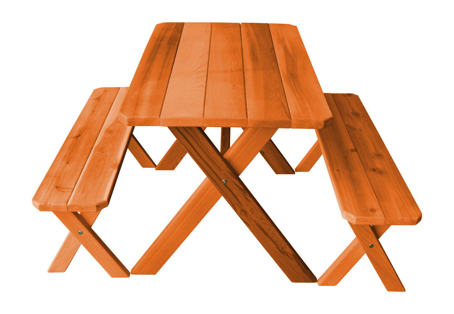 A&L FURNITURE CO. Western Red Cedar 4' Cross-leg Table w/2 Benches - Specify for FREE 2" Umbrella Hole - LEAD TIME TO SHIP 2 WEEKS