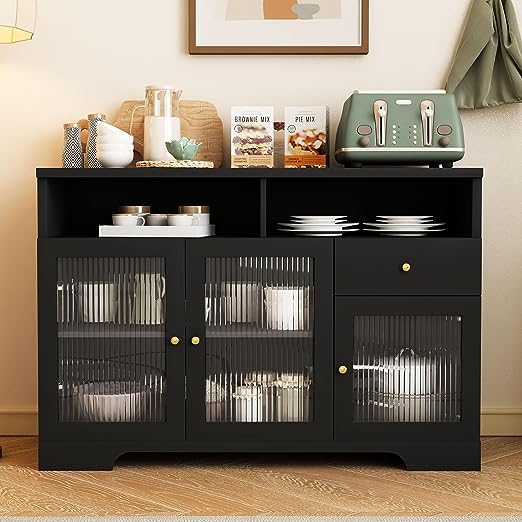 Sideboard Buffet Cabinet, 57" Modern Kitchen Storage Cabinet , Black