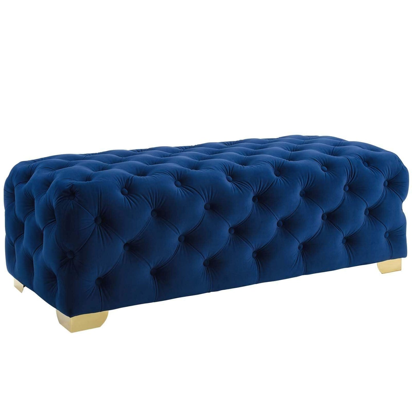 Sensible Button Tufted Performance Velvet Bench Navy