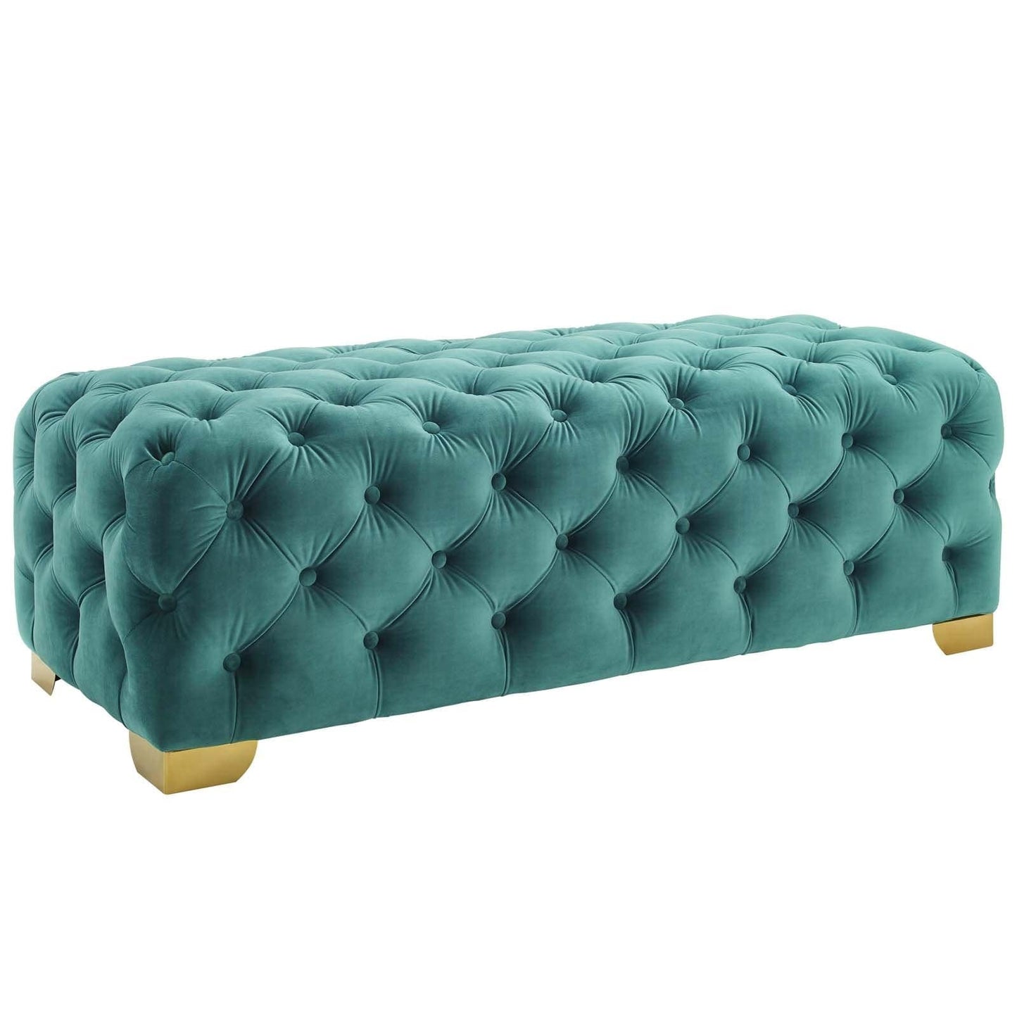 Sensible Button Tufted Performance Velvet Bench Teal