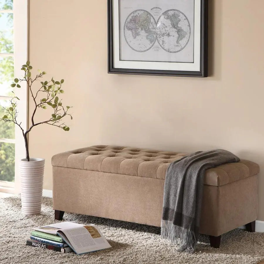 Shandra Tufted Top Storage Bench Sand