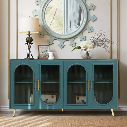 Zrun Accent Cabinet with Glass Door Fronts - Antique Blue