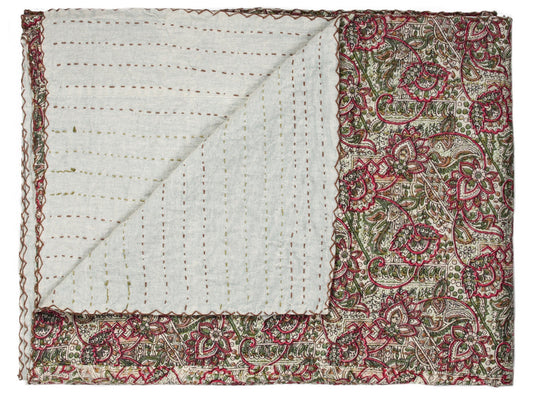50" x 70" Gray and Blue Kantha Cotton Floral Throw Blanket