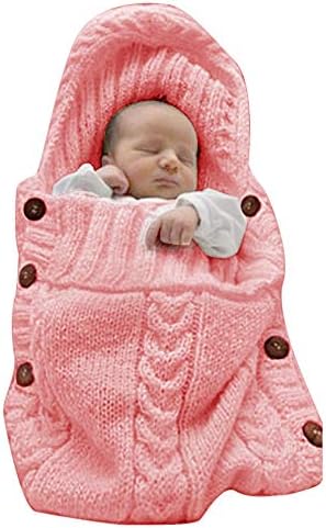 XMWEALTHY Newborn Baby Wrap Swaddle Blanket Knit Sleeping Bag Sleep Sack Stroller Wrap for Baby(Light Pink) (0-6 Month)