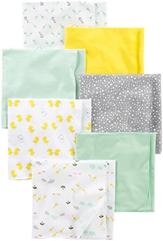 Simple Joys by Carter's Unisex Babies' Muslin burp cloths, Pack of 7, Grey/White/Mint Green, One Size