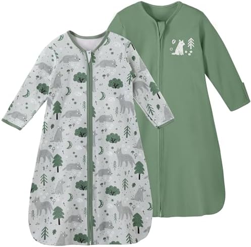 Yoofoss Baby Sleep Sack 6-12 Months Long Sleeve Wearable Blanket Baby 100% Cotton 2-Way Zipper 0.5 Tog Infants Sleeping Sack, Lightweight(Medium)