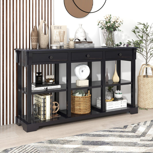 Transitional Console Table with 3 Drawers & Open Shelves - Espresso