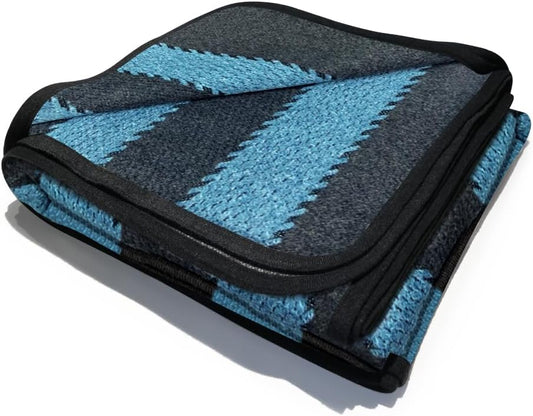 Wool Blanket Soft Comfortable Camping Blanket, Washable Large Throw Blanket, Warm Blanket for Outdoors Camping Sporting Events and Indoors Home, 87 * 63in, Blue Stripe