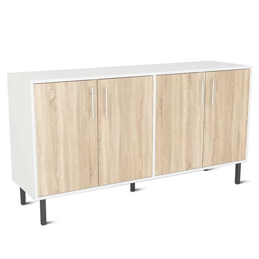 Wood Buffet Cabinet for Living Room, Wooden Storage Sideboard with 4 Doors