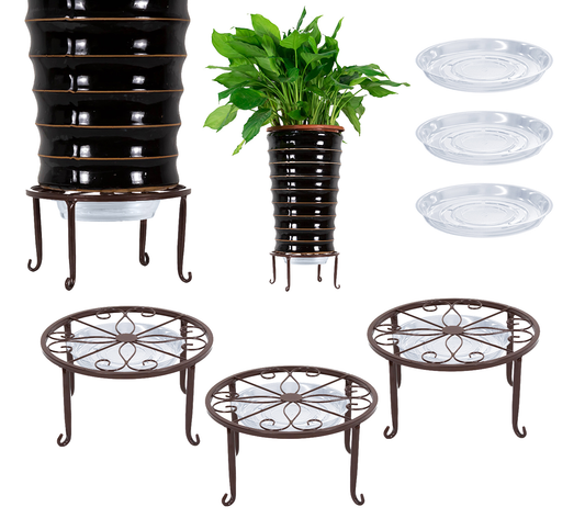 3 Pack Iron Potted Plant Stands for Indoor and Outdoor Flower Pot Holder 9 Inches Heavy Duty 50Lb Pre-Assembled round Rack, Bronze Color