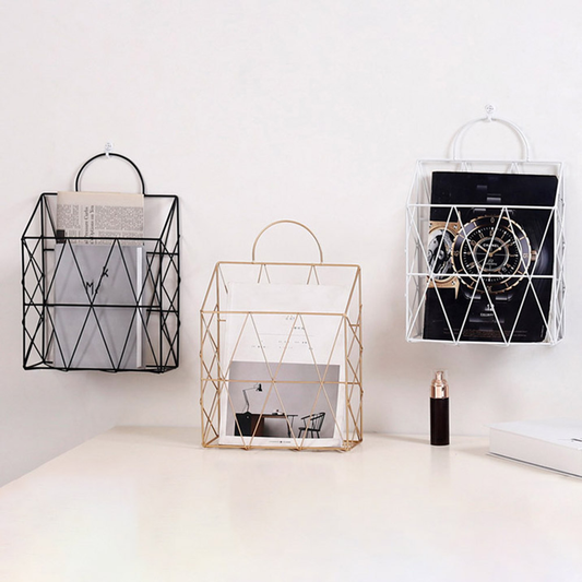 Xunyuan Handheld Iron Book Magazines Storage Rack Desk Accessory Organizer Basket Holder Furniture > Cabinets & Storage > Magazine Racks Xunyuan White