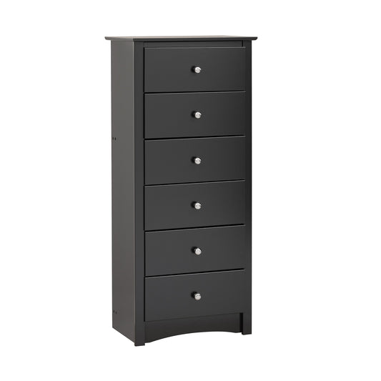 Sonoma 6 Drawer Tall Chest For Bedroom, 17.65" D x 23.25" W x 53" H, Black