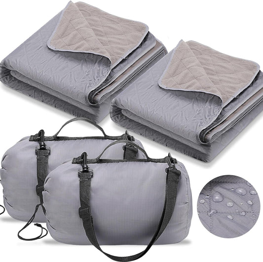 2 Pcs Large Outdoor Blanket 78'' x 55'' Quilted Windproof Waterproof Blanket Fleece Sandproof Stadium Blanket Foldable Warm Blanket for Camping Picnic Sporting Events Car Cold Weather (Gray)