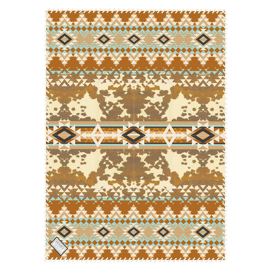 "Hooey Fleece Blanket" Tan/Cream /Orange Cow Print