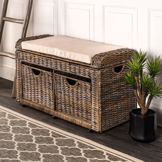 2 Drawer Wicker Storage Bench