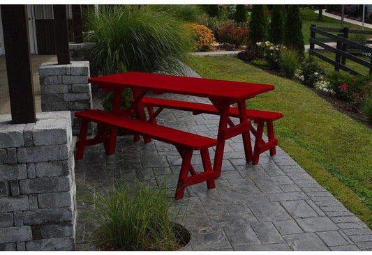A & L Furniture Co. Yellow Pine Traditional 5' Table with 2 Benches  - Ships FREE in 5-7 Business days - Rocking Furniture