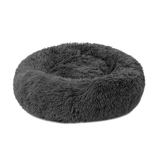 Soft Long Plush Cat Bed House Round Pet Cat Cave Grey Ismene