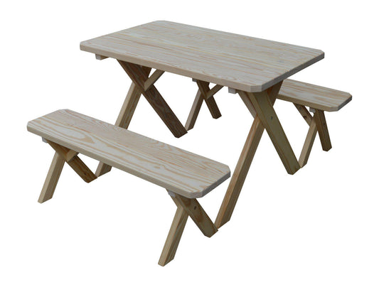 A&L Furniture Co. Pressure Treated Pine 4' Cross-leg Table w/2 Benches  - LEAD TIME TO SHIP 10 BUSINESS DAYS