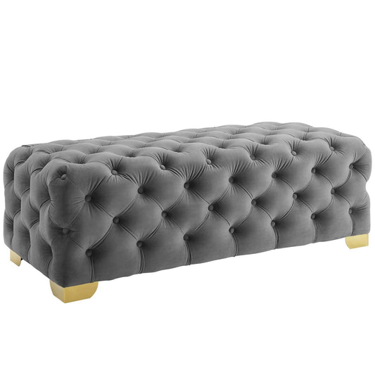 Sensible Button Tufted Performance Velvet Bench Gray