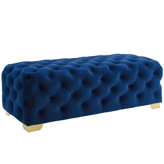 Sensible Button Tufted Performance Velvet Bench Navy