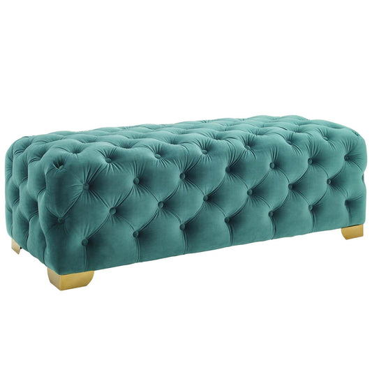 Sensible Button Tufted Performance Velvet Bench Teal