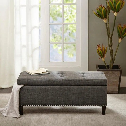 Shandra II Tufted Top Storage Bench Charcoal
