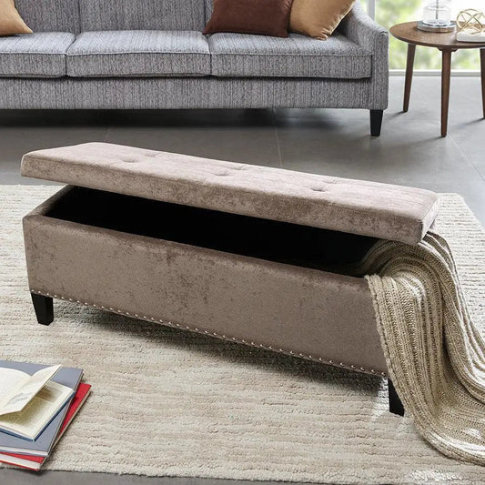 Shandra II Tufted Top Storage Bench Taupe