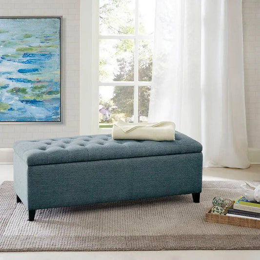 Shandra Tufted Top Storage Bench Blue